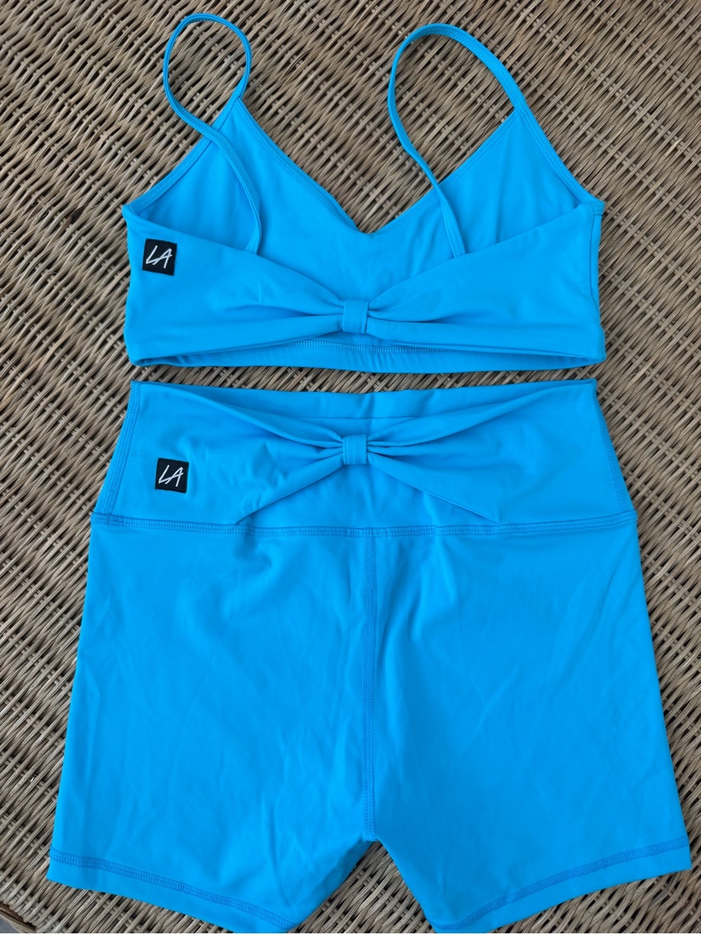 Bright Blue Twist-Front Sports Bra & Bike Shorts Set